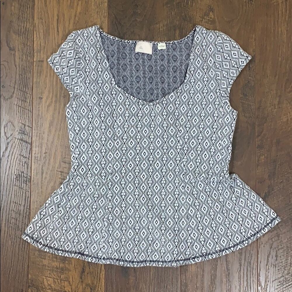 Anthropologie Postmark Black/White Ikat Peplum Top
